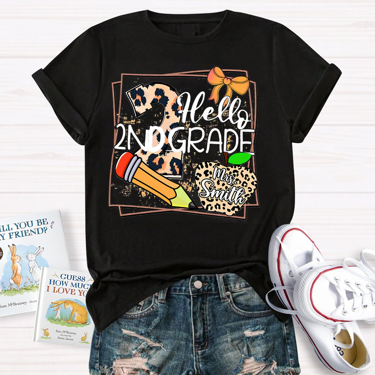 Personalized Grade And Name Leopard Print Apple Pencil T-Shirt