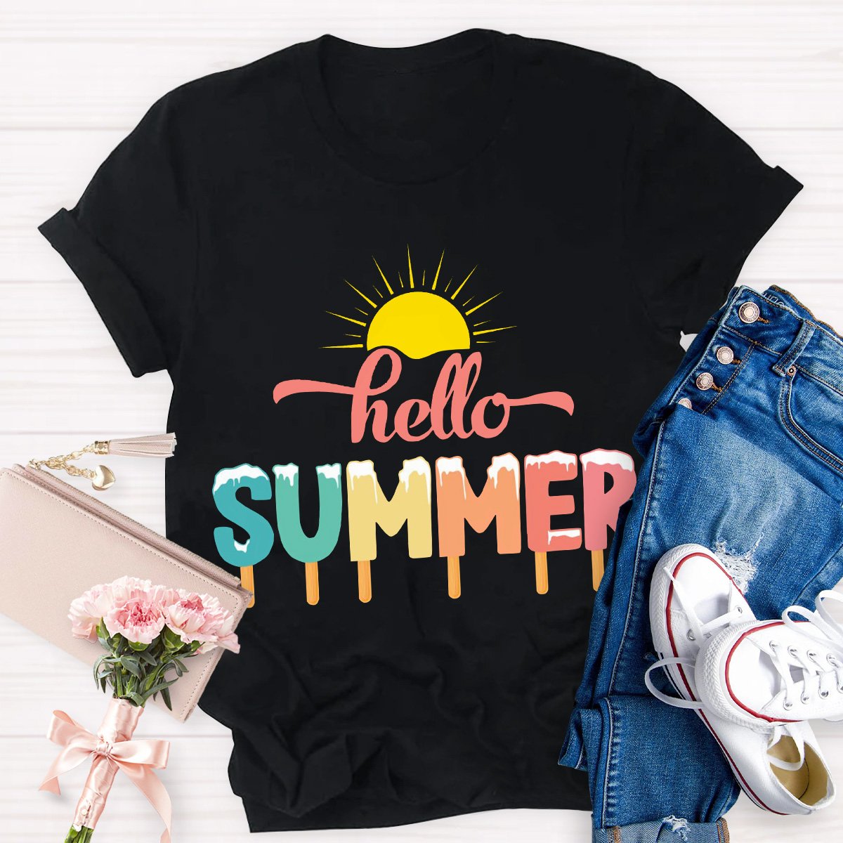 Hello Summer Teacher Graphic Tee Shirt