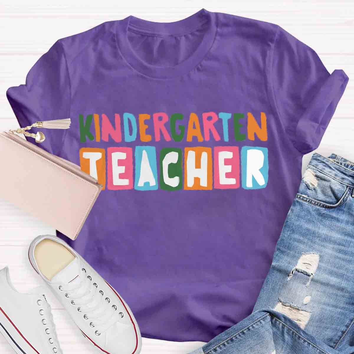 Personalized Grade Color Block Kindergarten Teacher Shirt