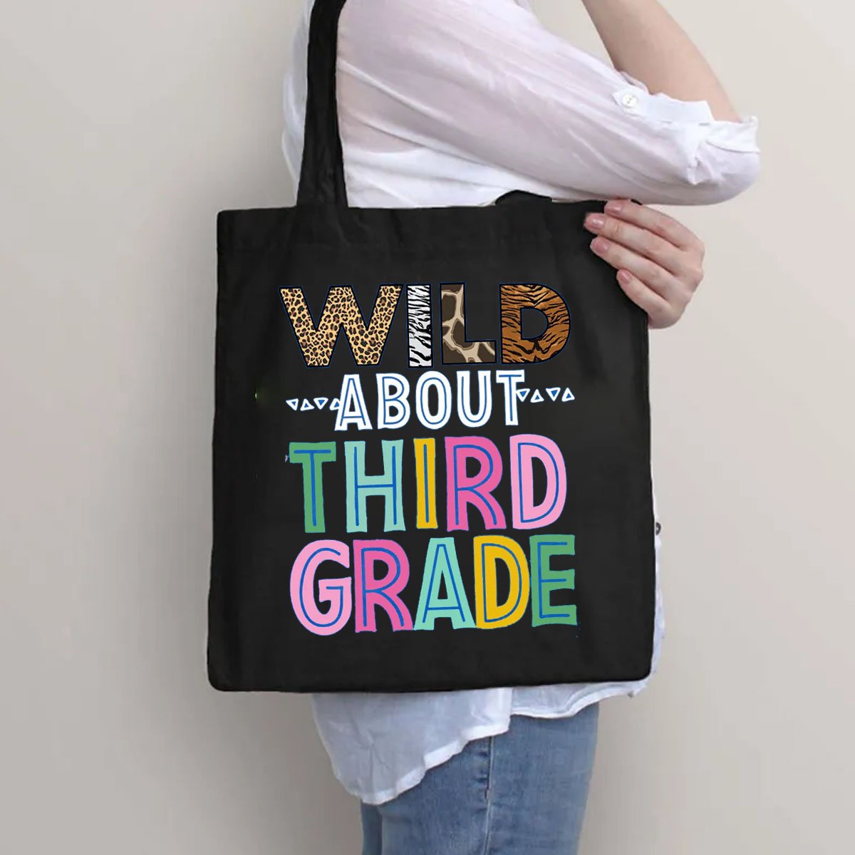 Personalized Wild about Grade Teacher Canva Tote Bag