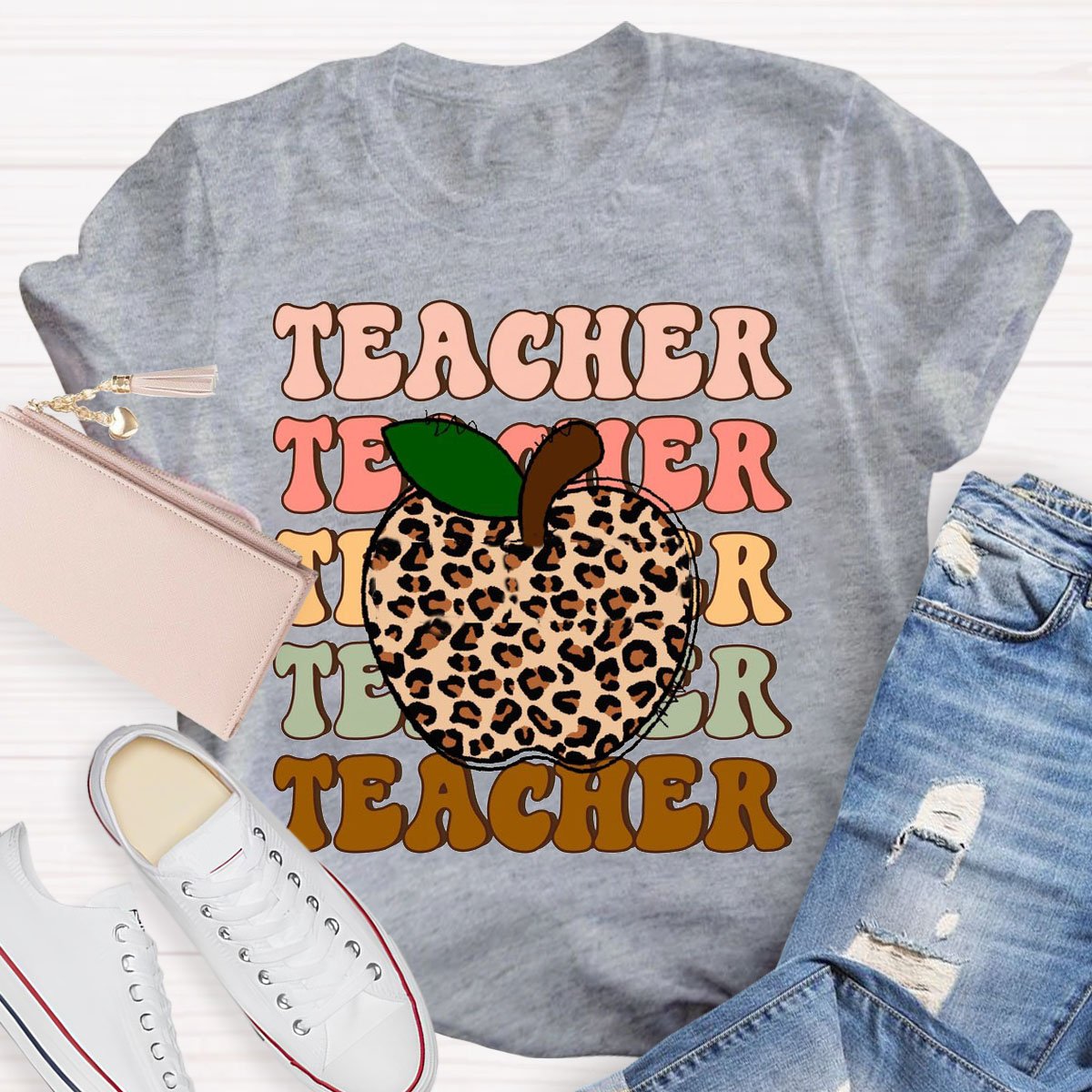 Leopard Apple Teacherabc T-Shirt