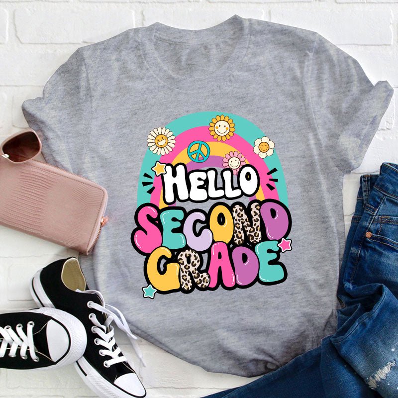 Personalized Grade Hello Rainbow Teacher T-Shirt