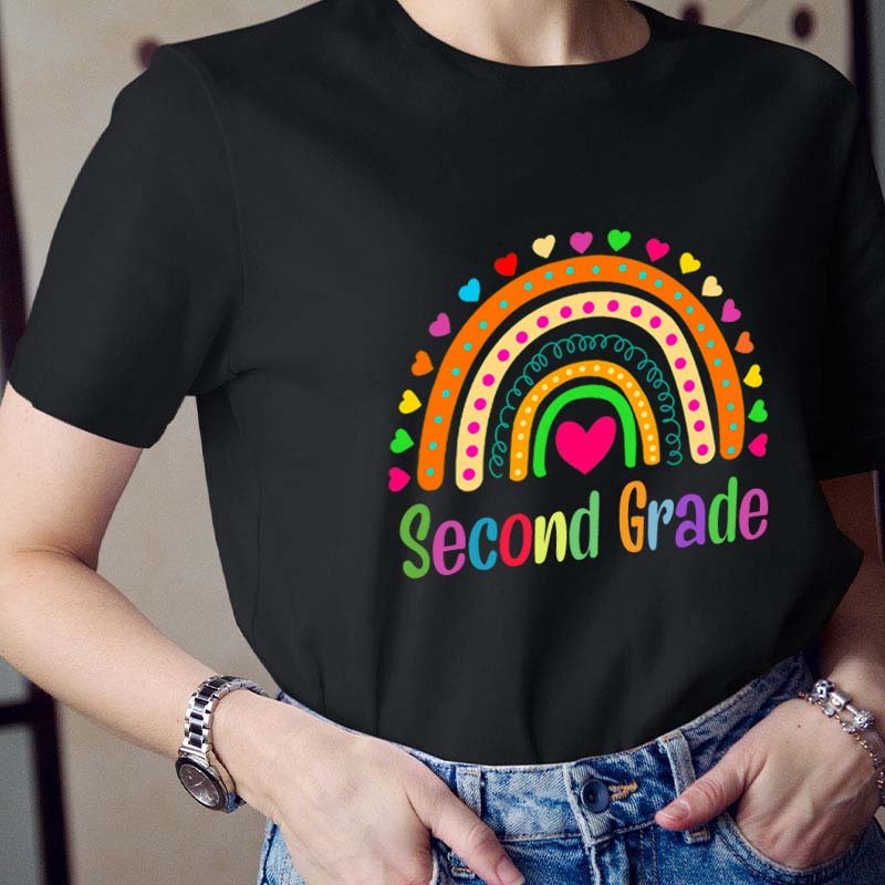 Personalized Colorful Heart Rainbow Teacher T-Shirt