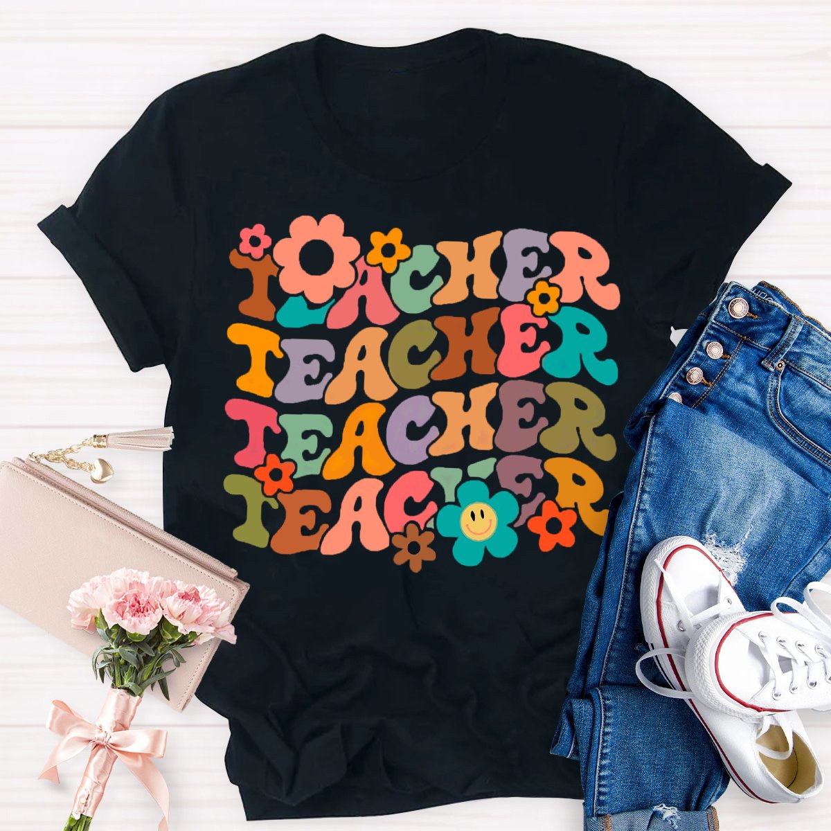 Floral Graphic Designs Teacher  T-Shirt