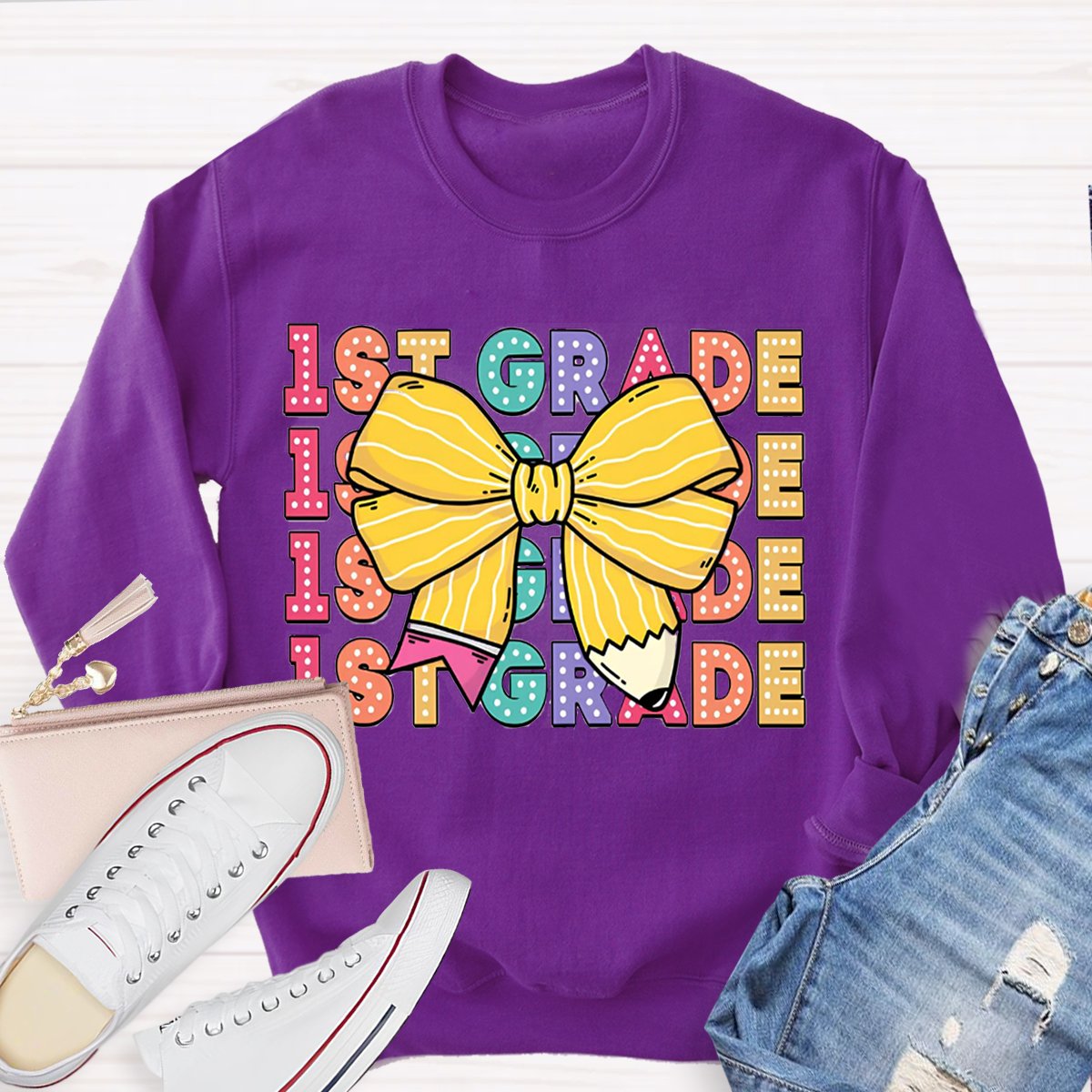 Personalized Grade Bow Design Sweatshirt