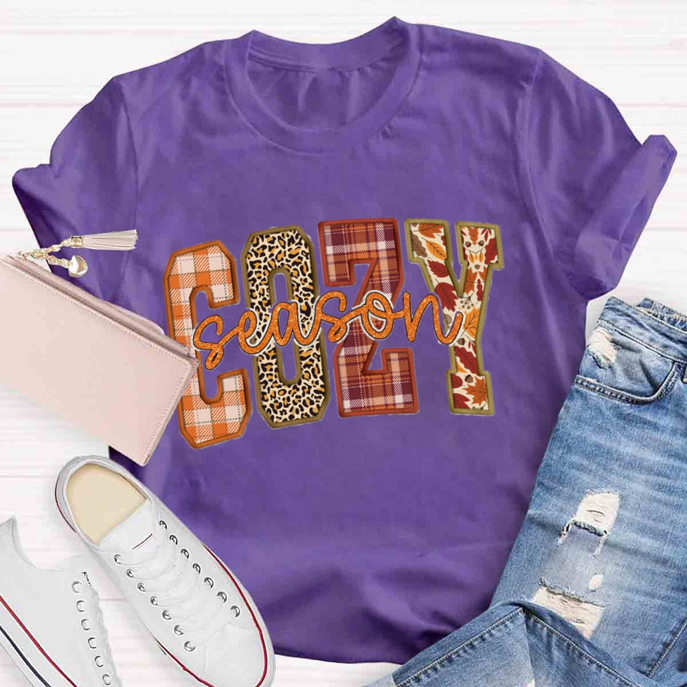 Cozy Season Fall Halloween Thanksgiving Casual Print T-shirt