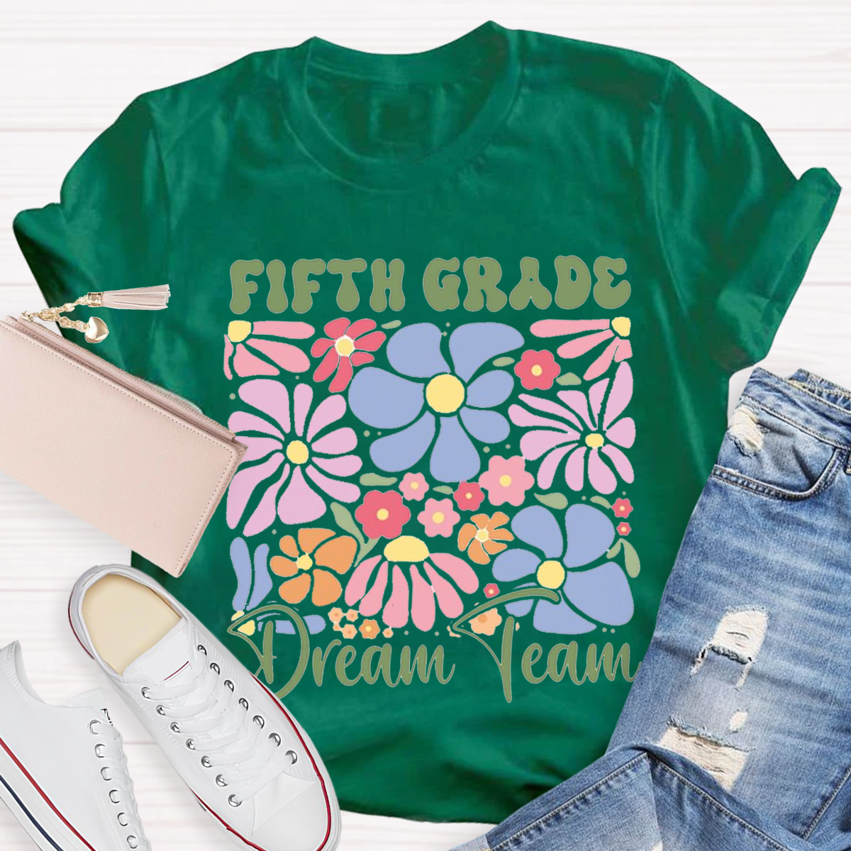 Personalized Grade Colorful Flowers Teachers T-Shirt