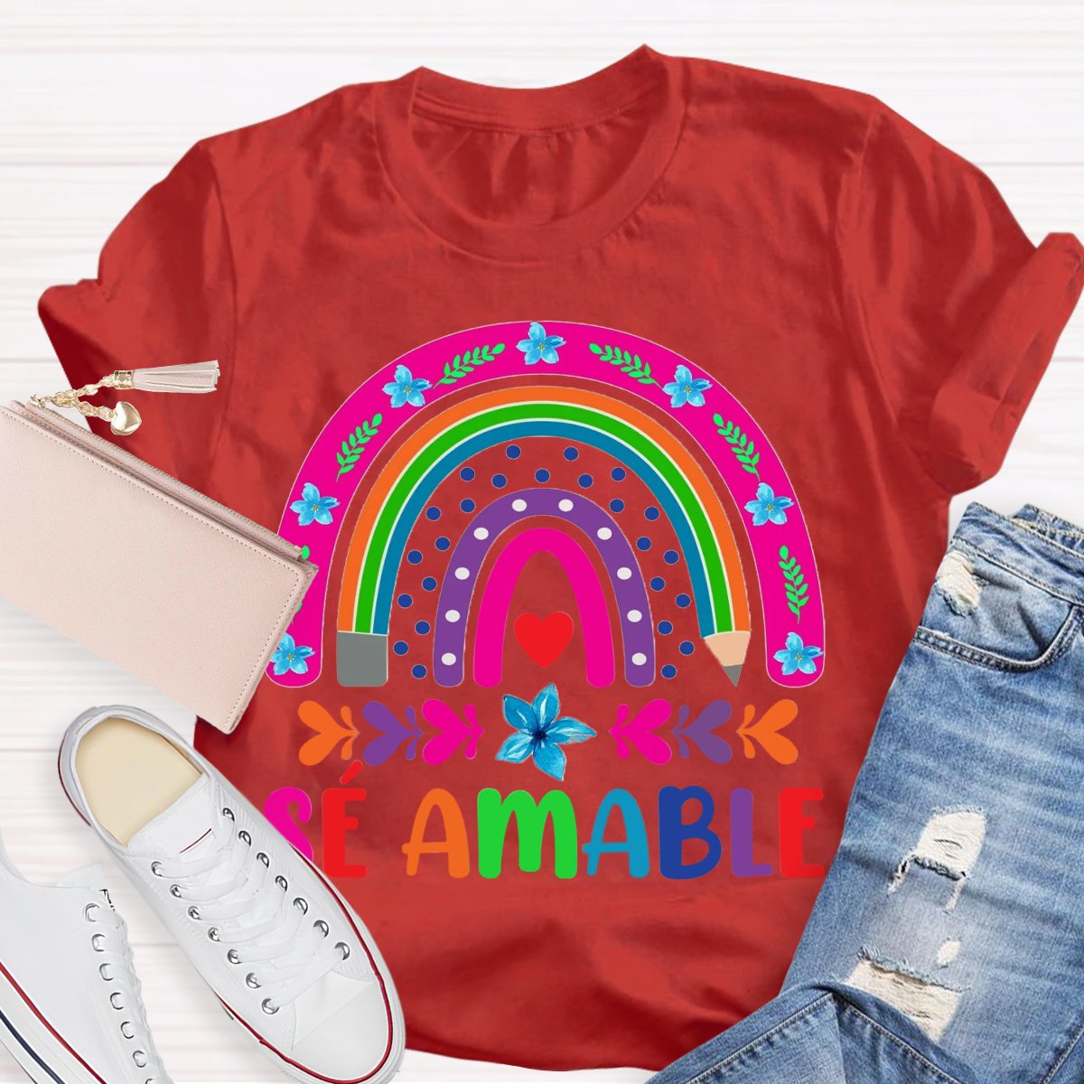 Sé Amable Rainbow Bilingual Teacher Shirt