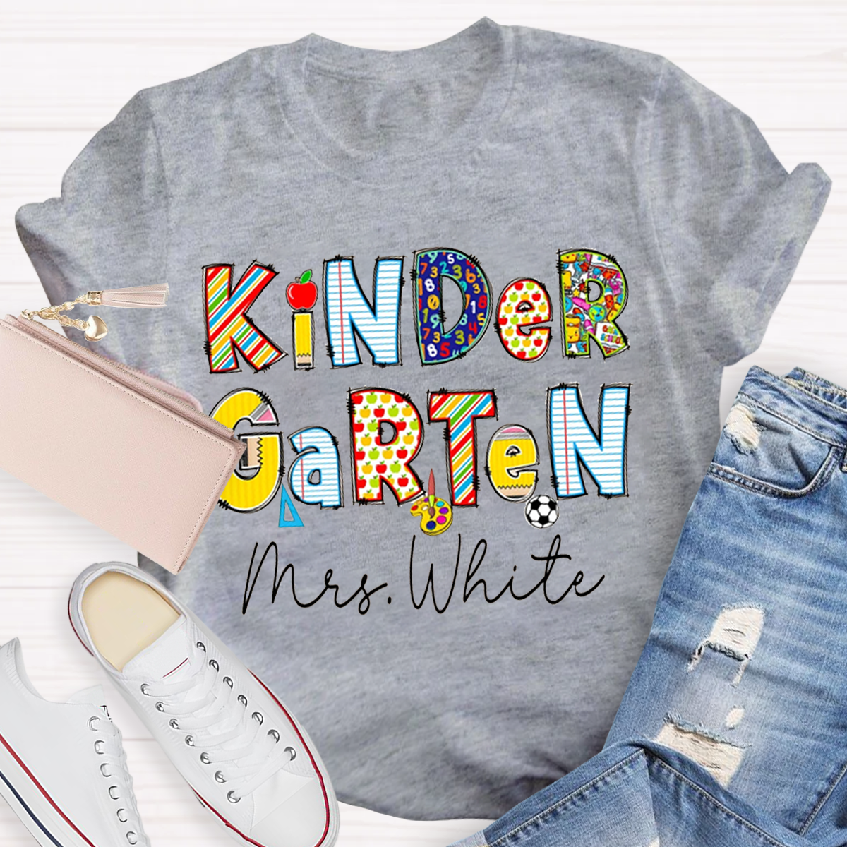 Personalized Funny Design Grade And Name Teacher T-Shirt