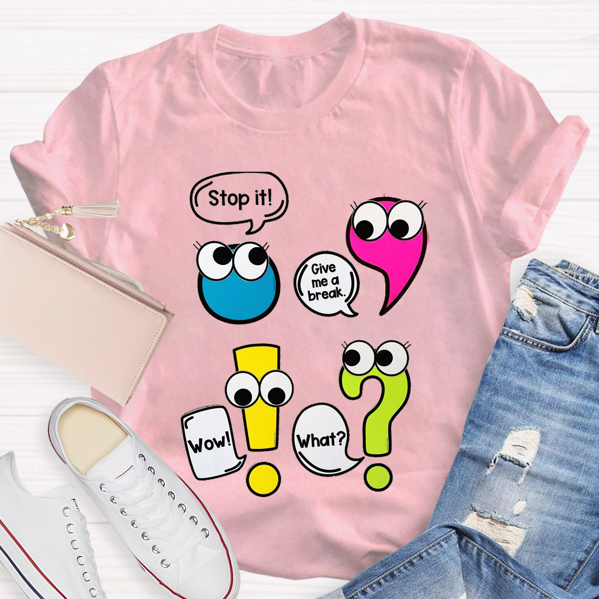 Funny Punctuation Marks Cute and Humorous Cartoon Characters T-Shirt