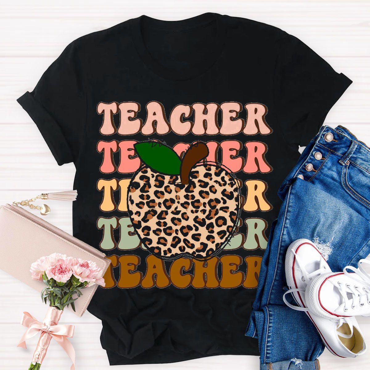 Leopard Apple Teacherabc T-Shirt