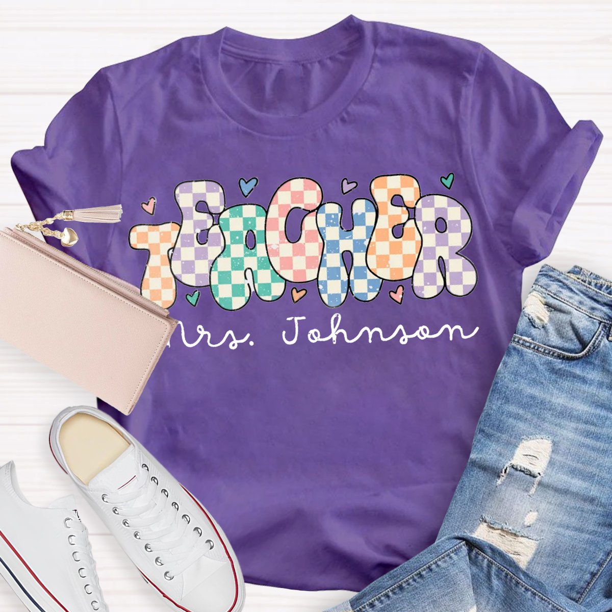 Personalized Name Colorful chessboard design T-shirt