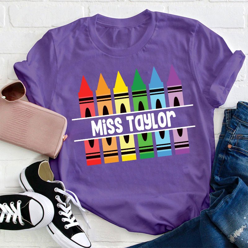 Personalized Pencil Crayon Teacher Name T-Shirt