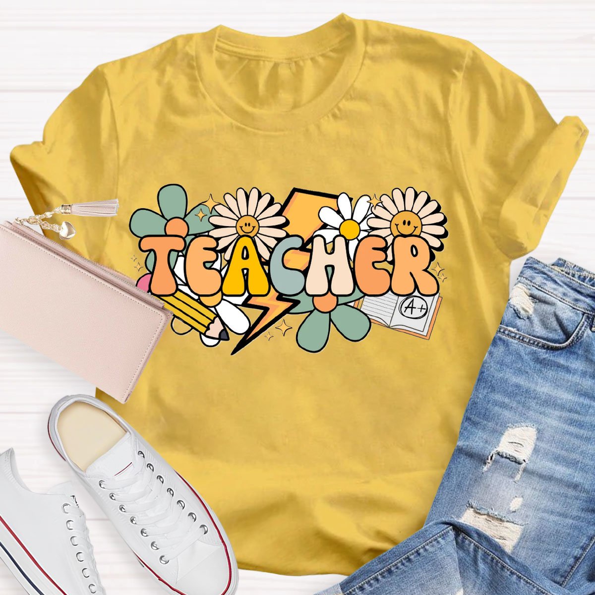 Teacher Sunflowers And Pencil  T-Shirt