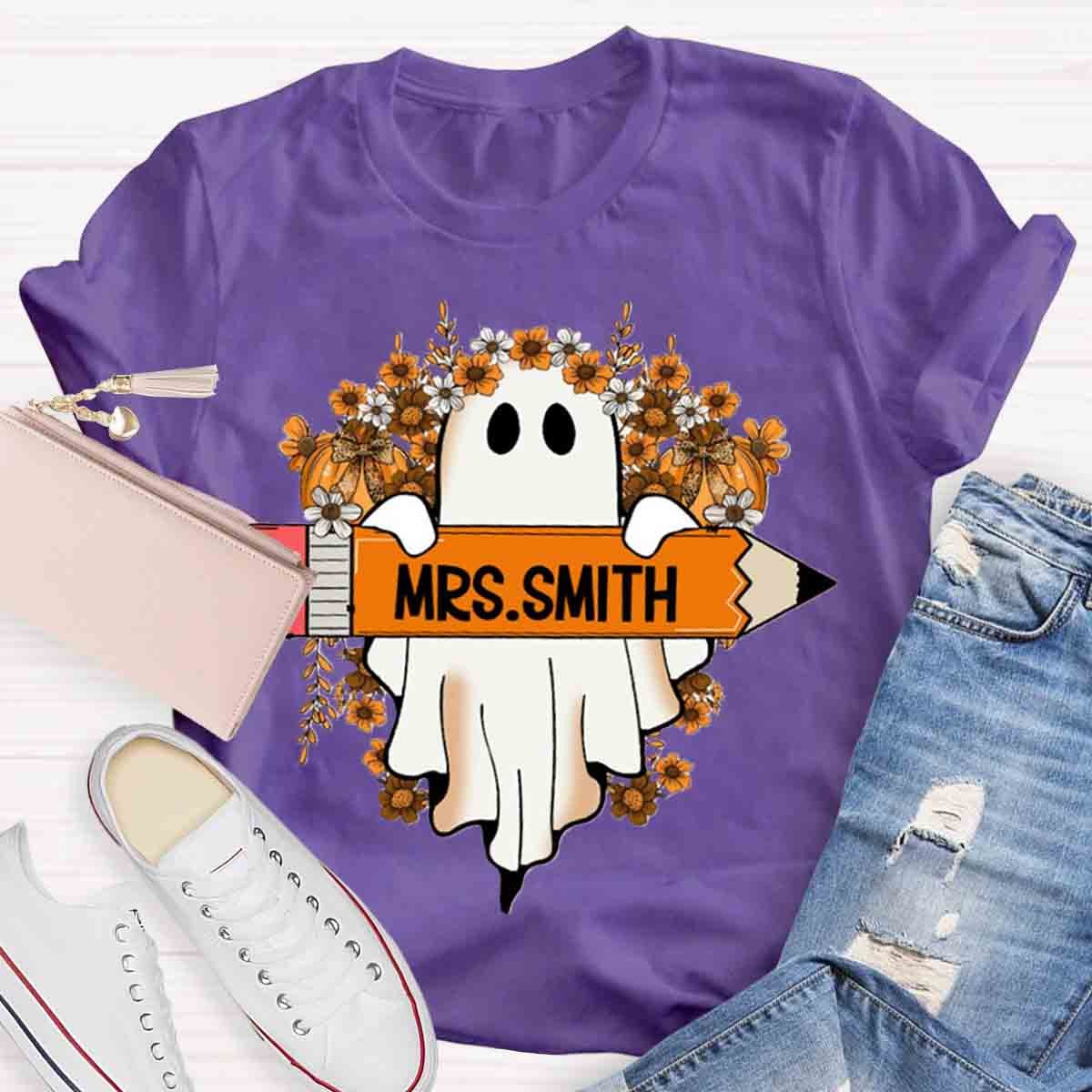 Personalized Name Cute Ghost Teacher T-Shirt