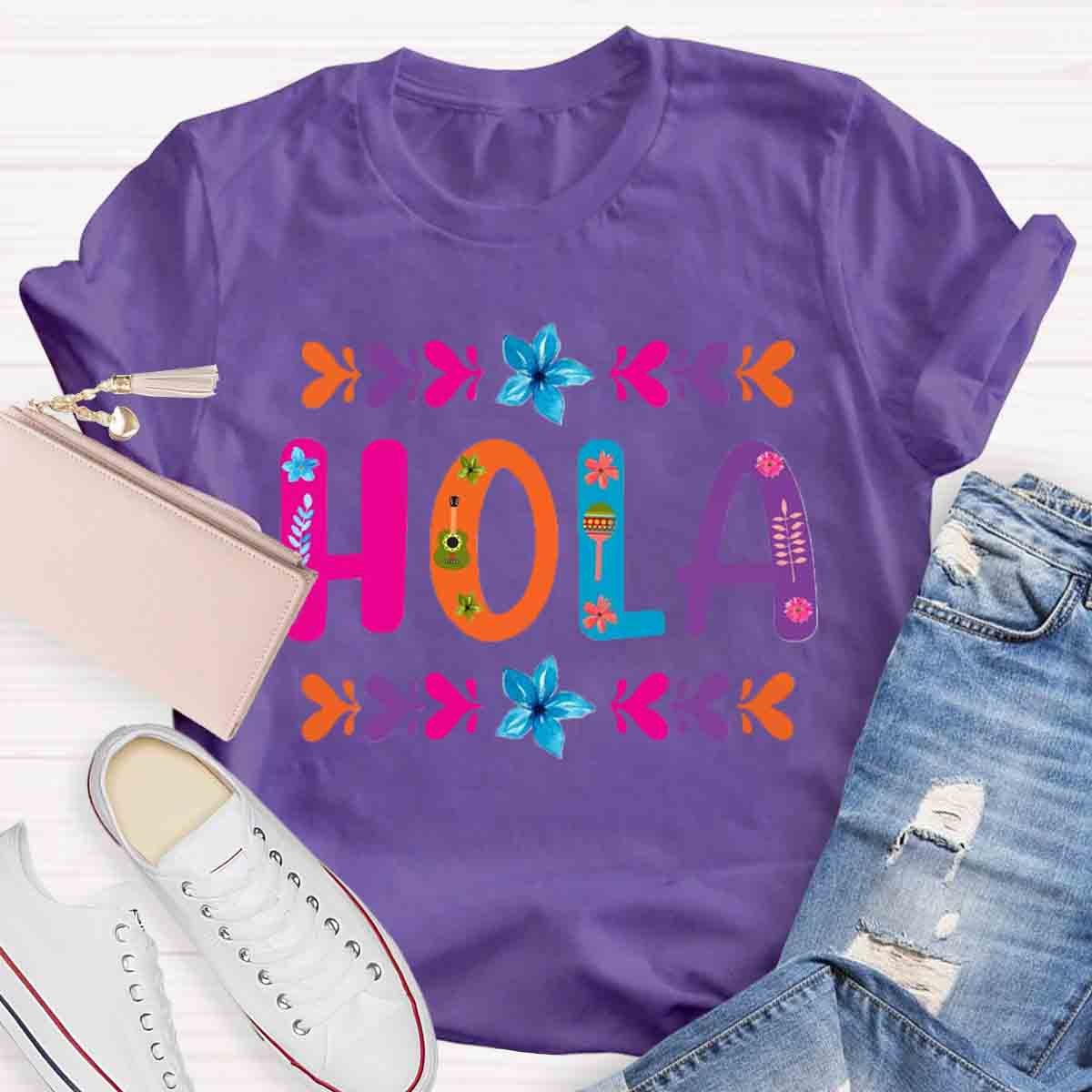 Floral Hola Spanish Teacher T-Shirt