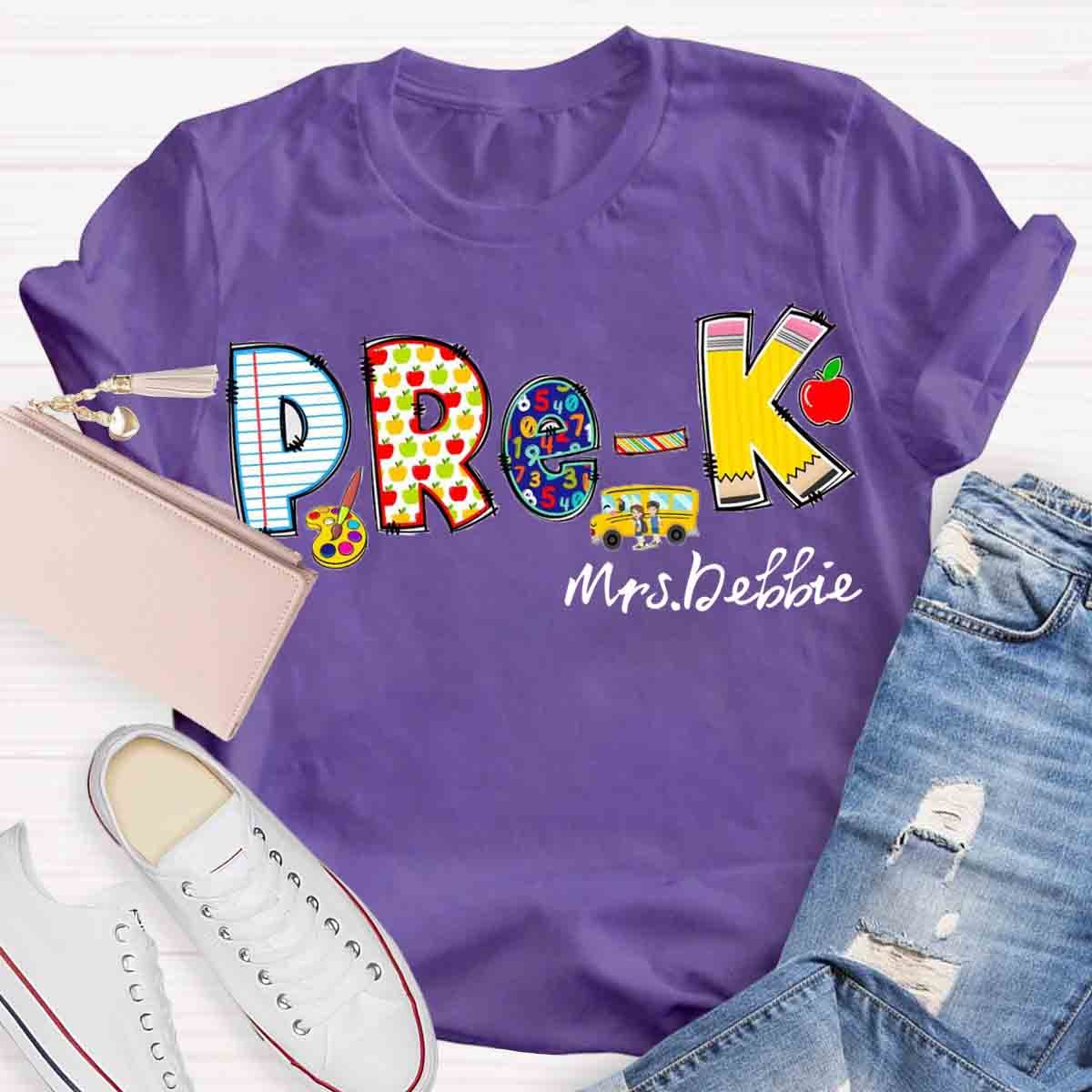 Personalized Name Pre-k School Bus Teachers T-Shirt