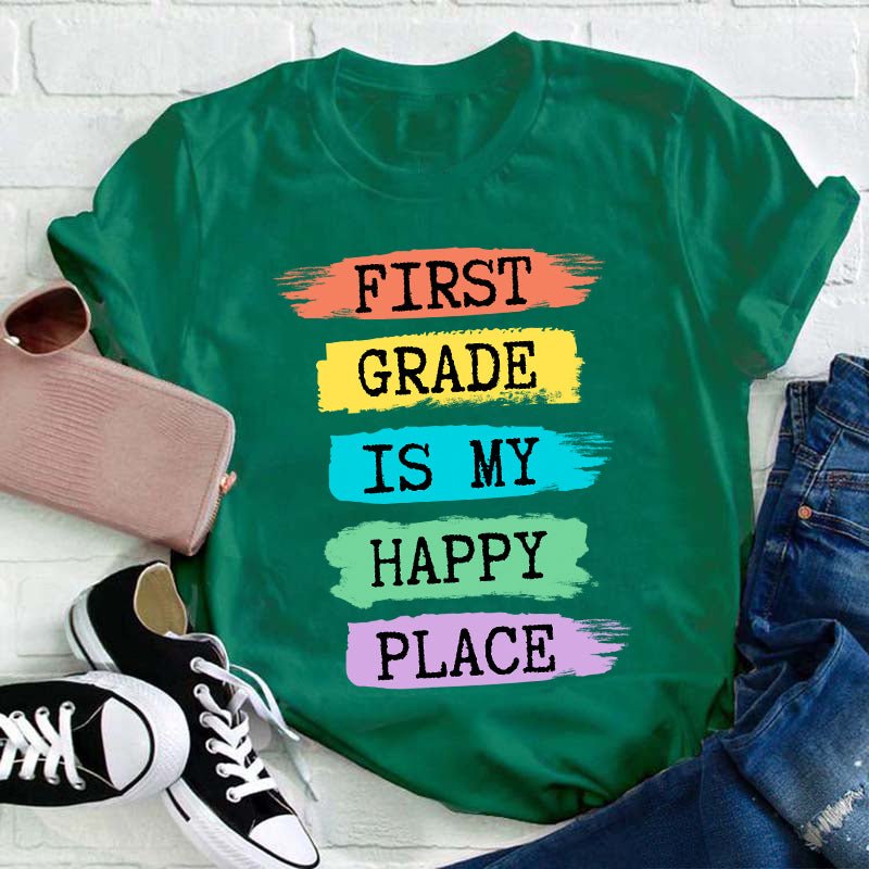 Personalized Grade Is My Happy Place Teacher T-Shirt