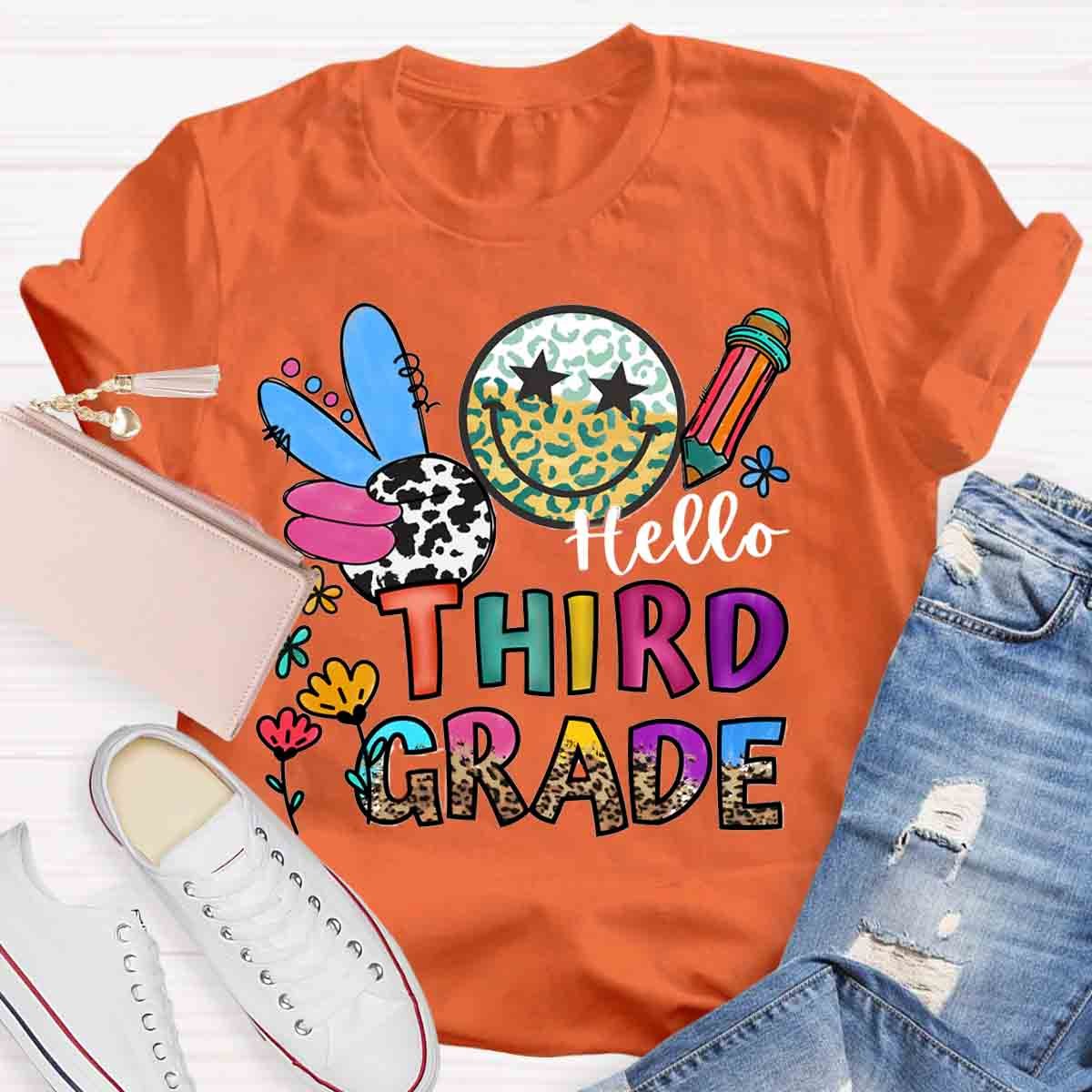 Personalized Grade Leopard Smiley Pencil T-Shirt