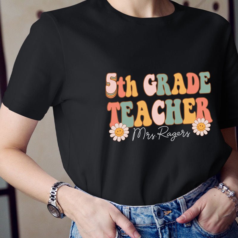 Personalized Pink Flowers Teacher T-Shirt