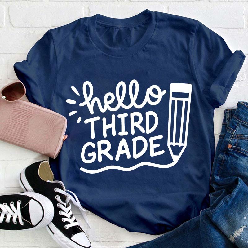 Personalized Hello Pencil Writing Teacher T-Shirt