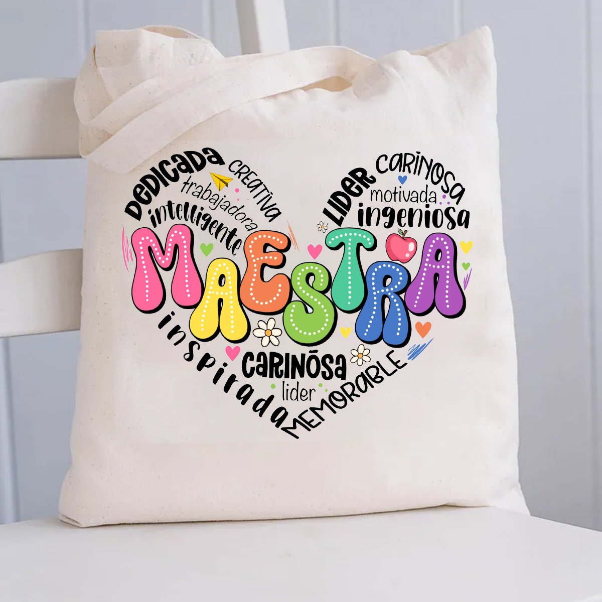 Maestra Spanish Heart Printed Teacher Tote Bag