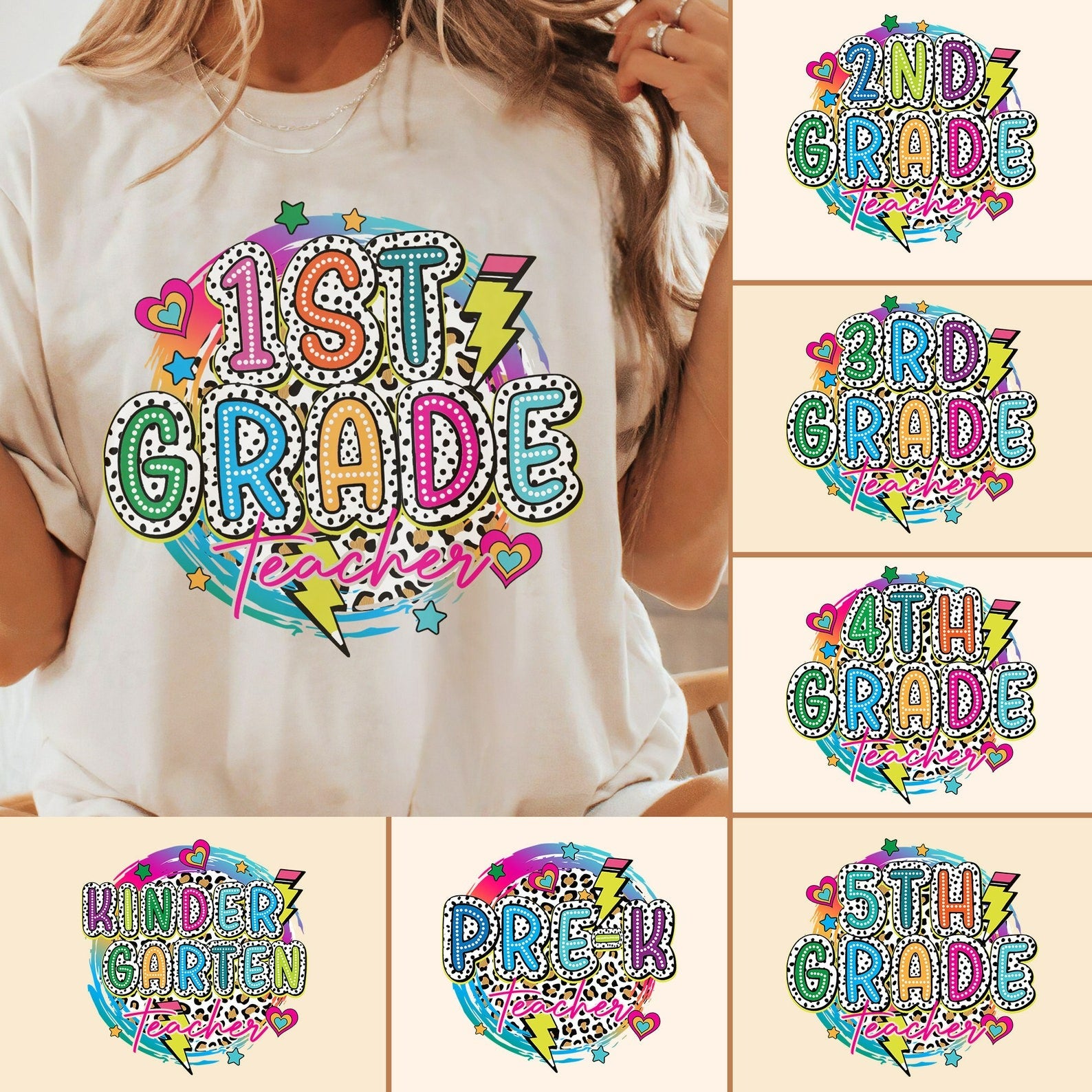 Personalized Grade Colorful Circle Teacher T-shirt