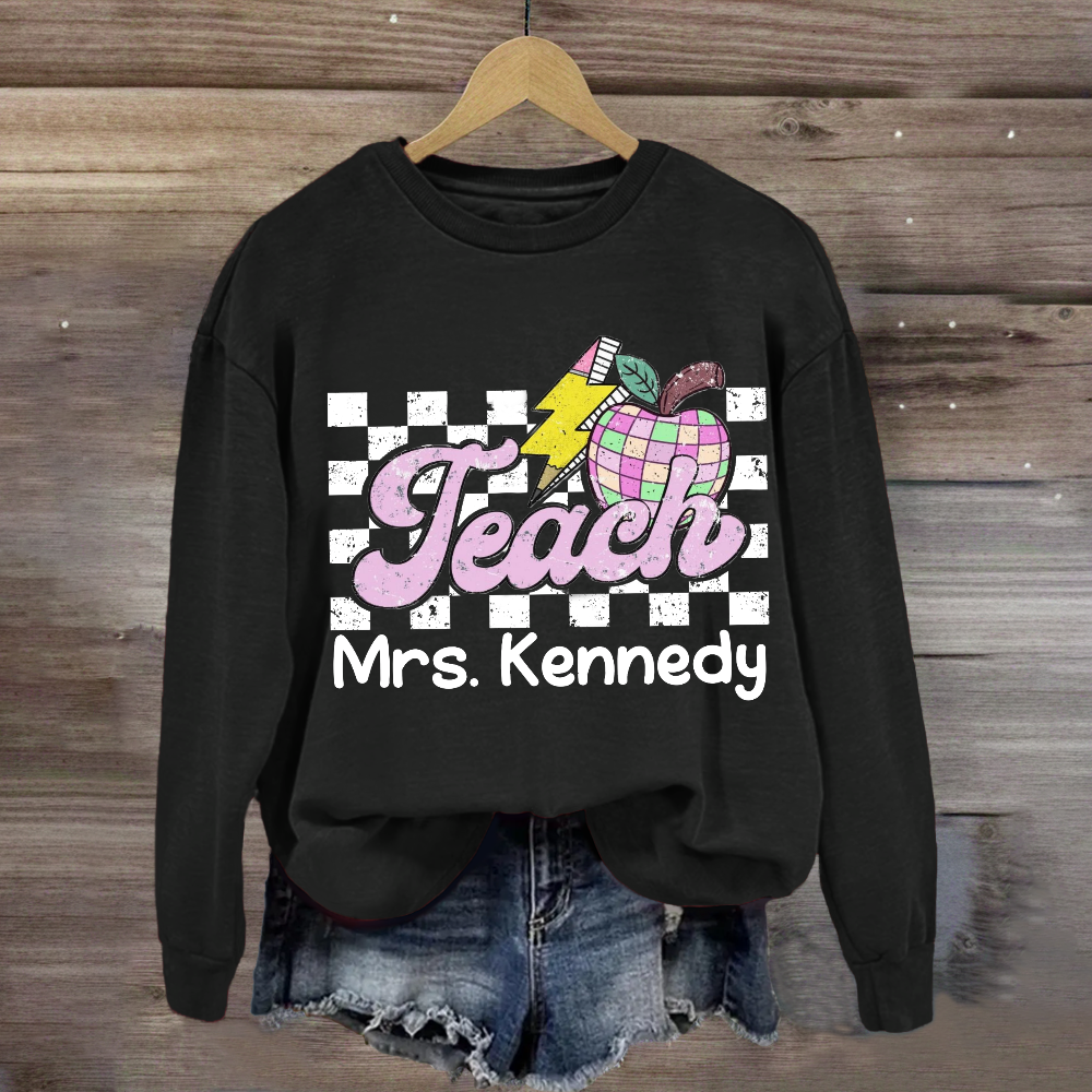 Personalized Teacher Name Retro Checkered Teacher Sweatshirt