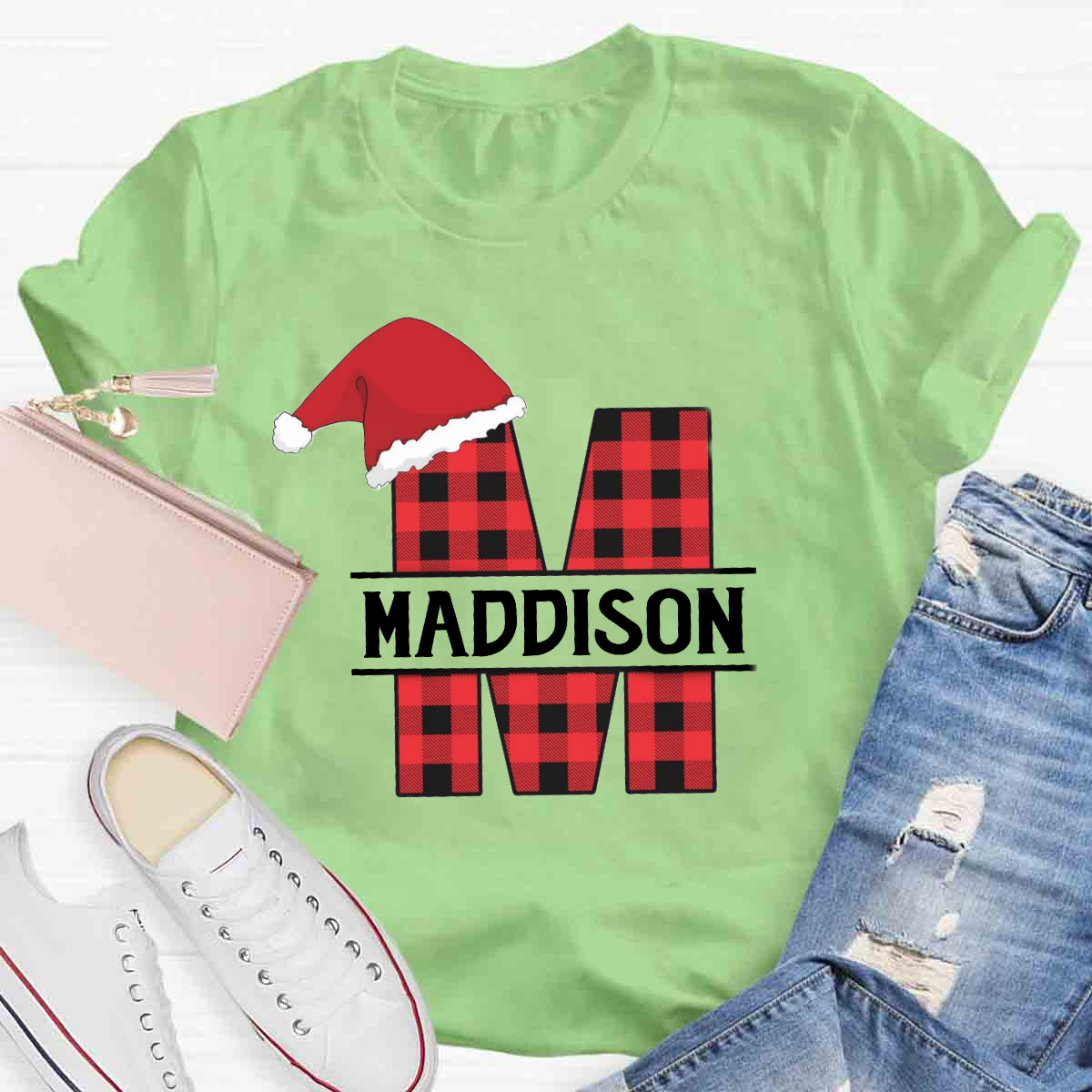 Personalized Name Plaid Christmas Name T-Shirt