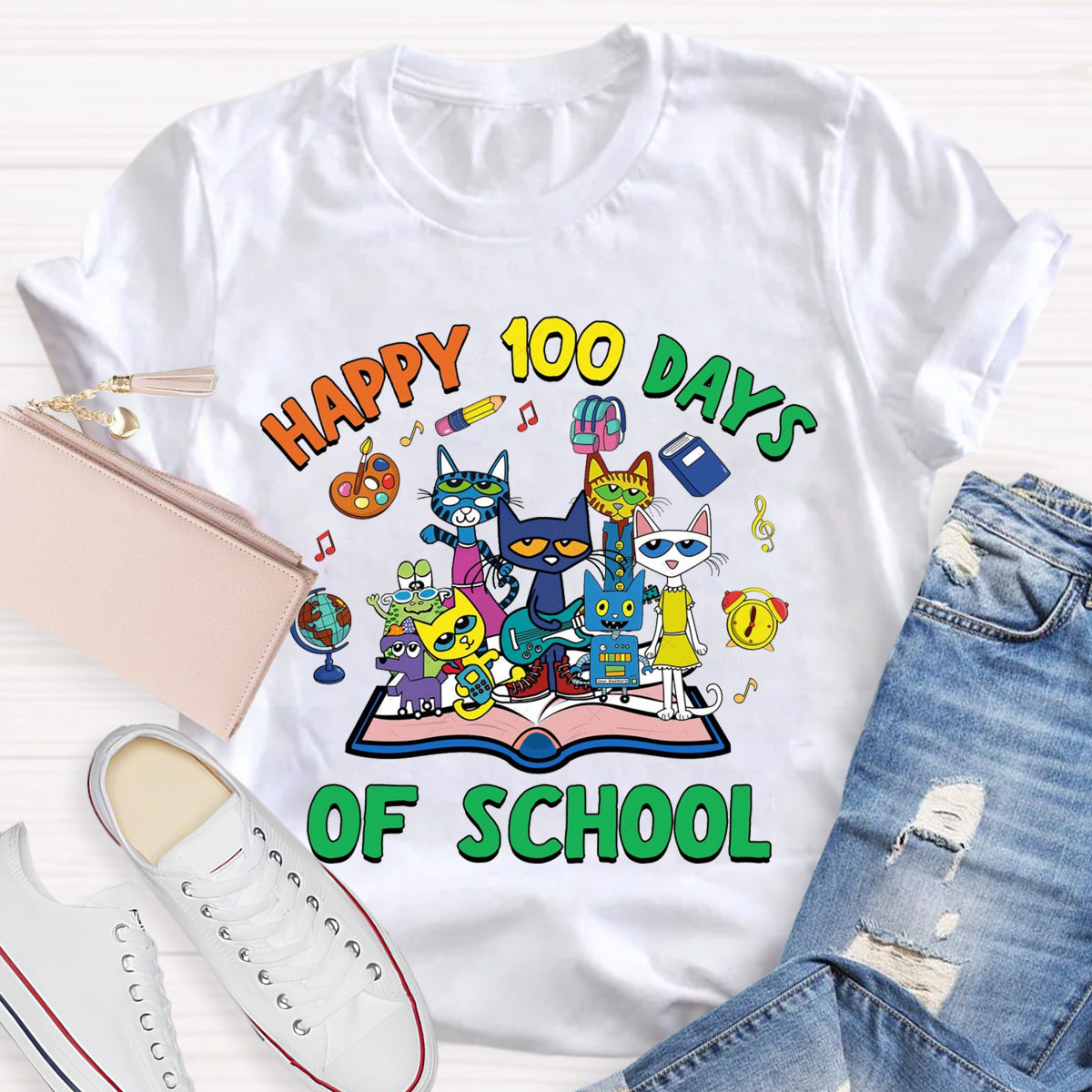 Happy 100 Days of School Children Books Teacher T-Shirt