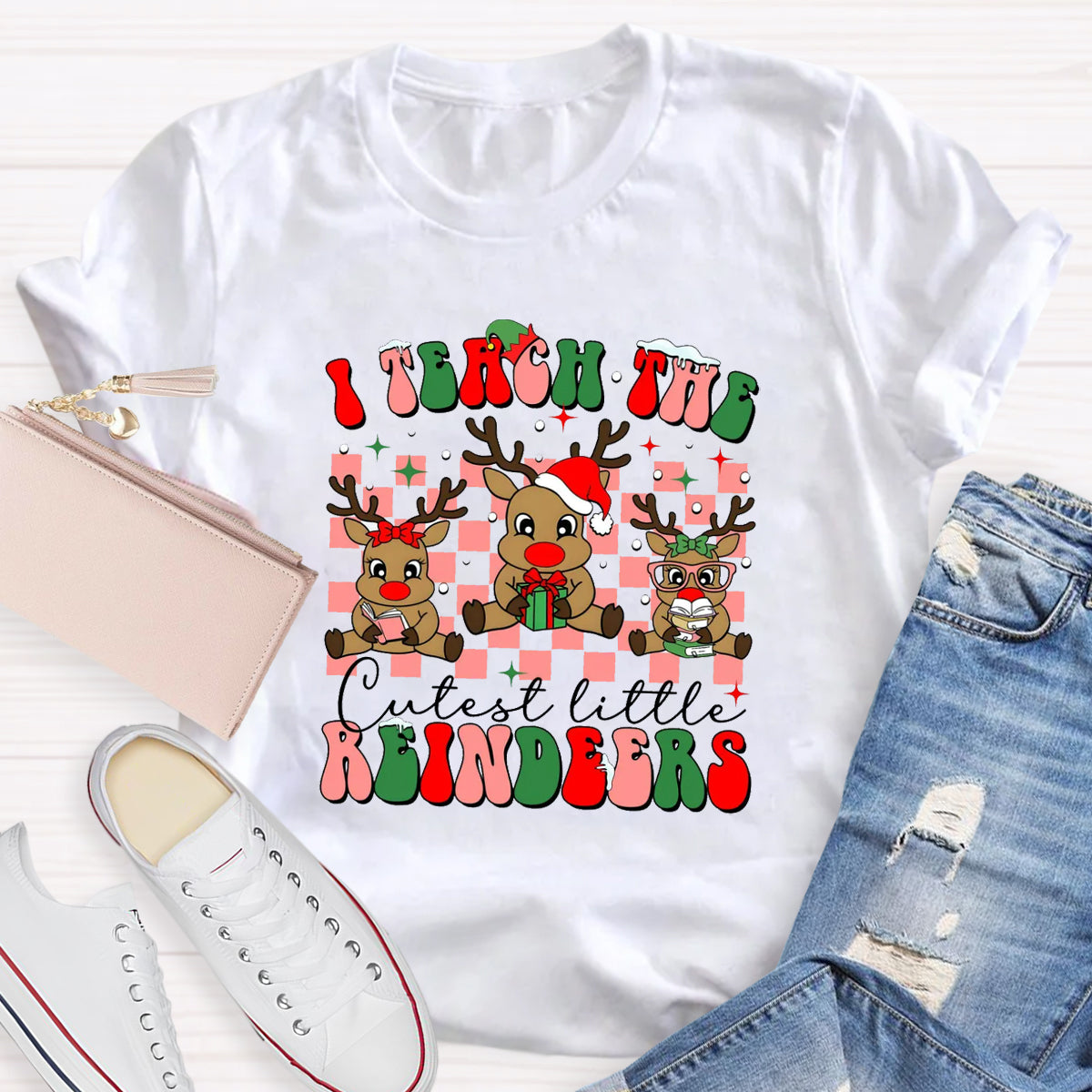 I Teach The Cutest Little Reindeers Teacher T-Shirt