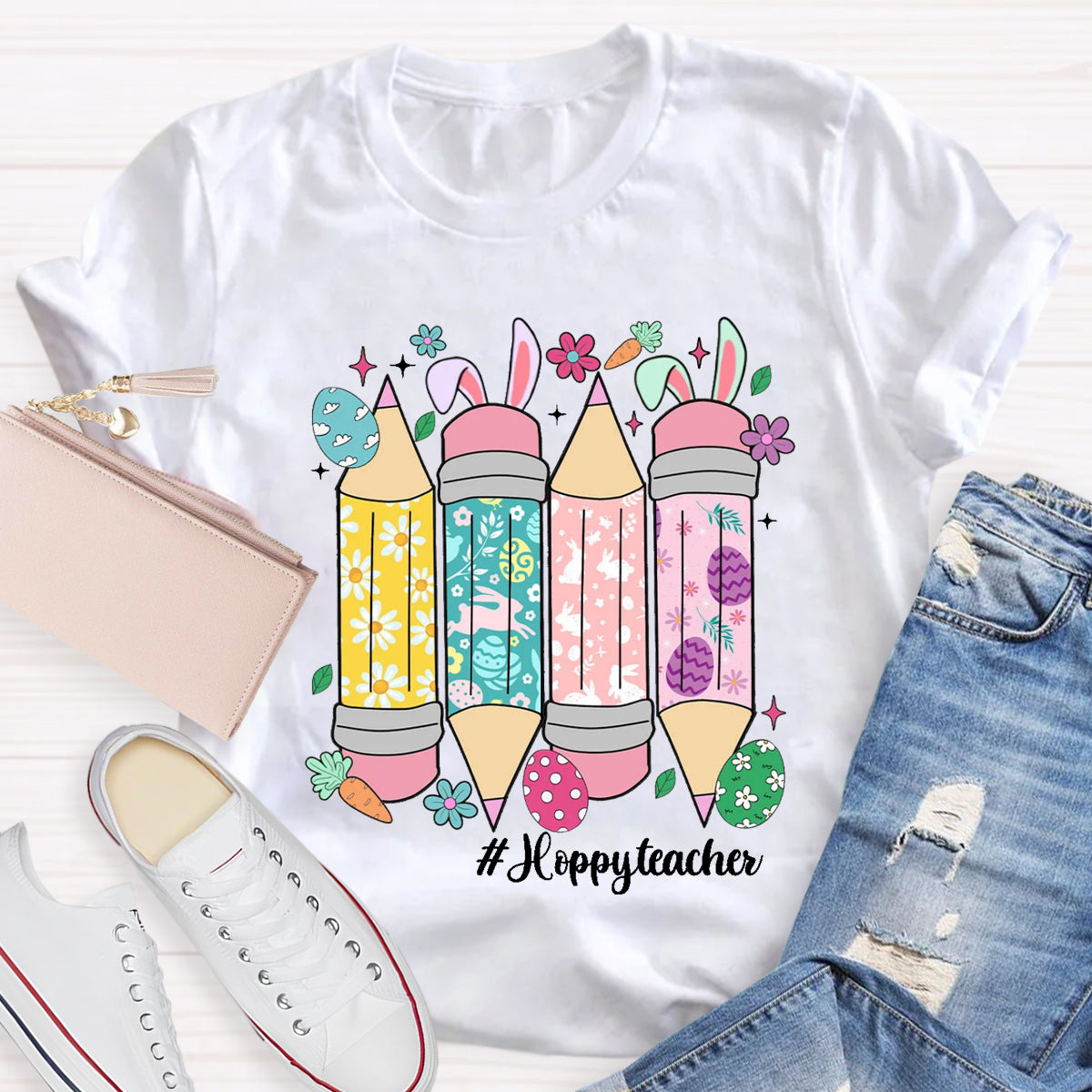 Easter Bunny Pencil Happy Teacher T-Shirt