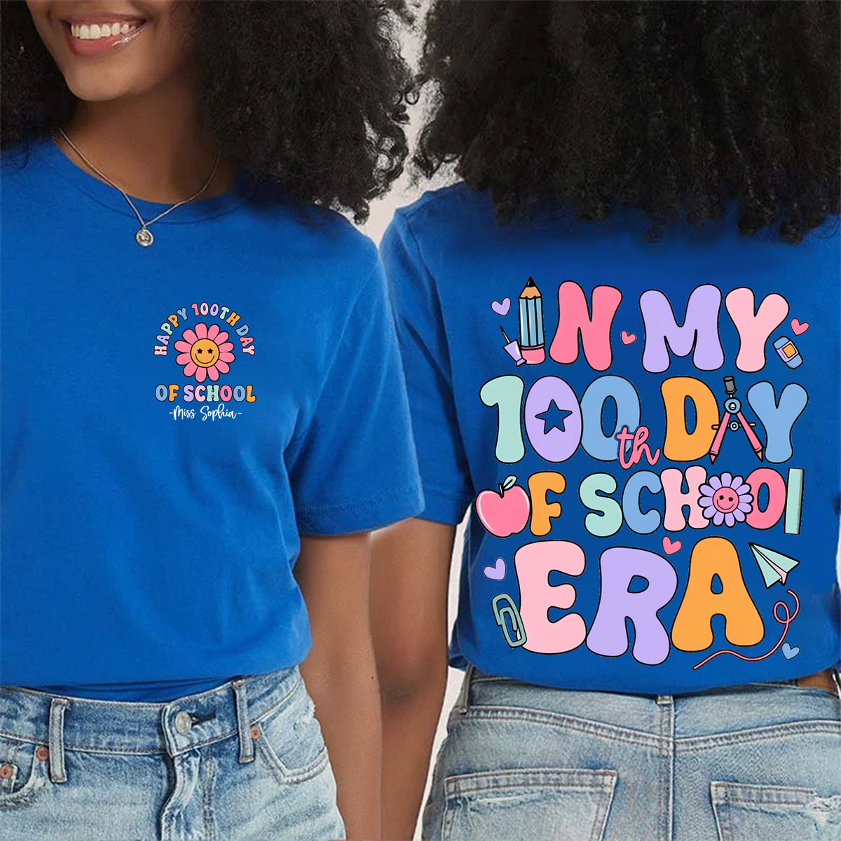 Personalized Name In My 100 Day Of School Era Double Printed T-shirt