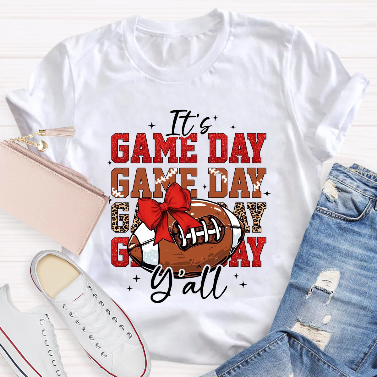 It's Game Day Yall Red Glitter T-Shirt