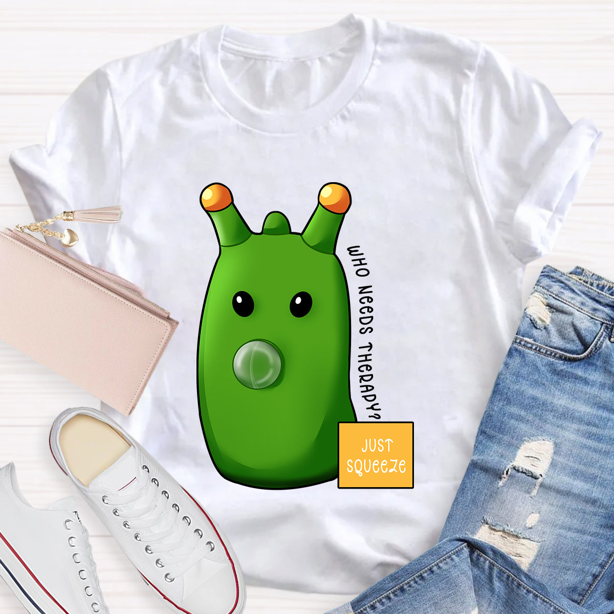 Who Needs Therapy? Just Squeeze Green Caterpillar T-Shirt