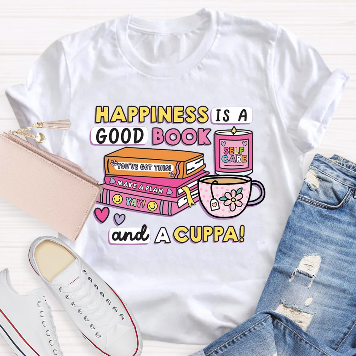 Happiness Is A Good Book And A Cuppa T-Shirt