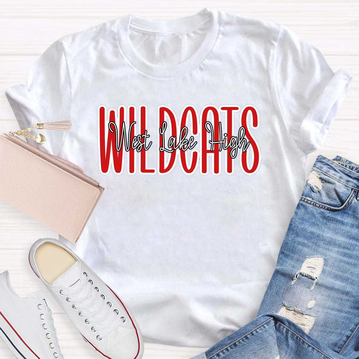 Personalized Mascot And School Name Red Printed T-Shirt