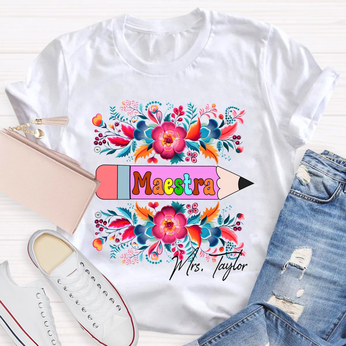 Personalized Maestre Teacher Name  Floral T-Shirt