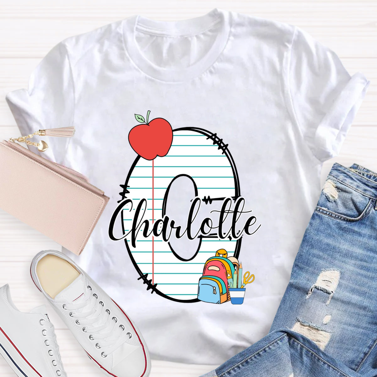 Personalized Teacher Name Apple School Bag T-Shirt