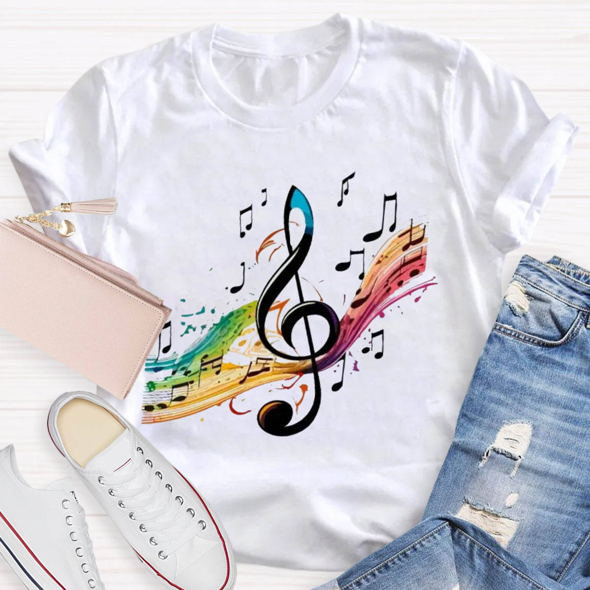 Colorful Music Note Teacher T-Shirt