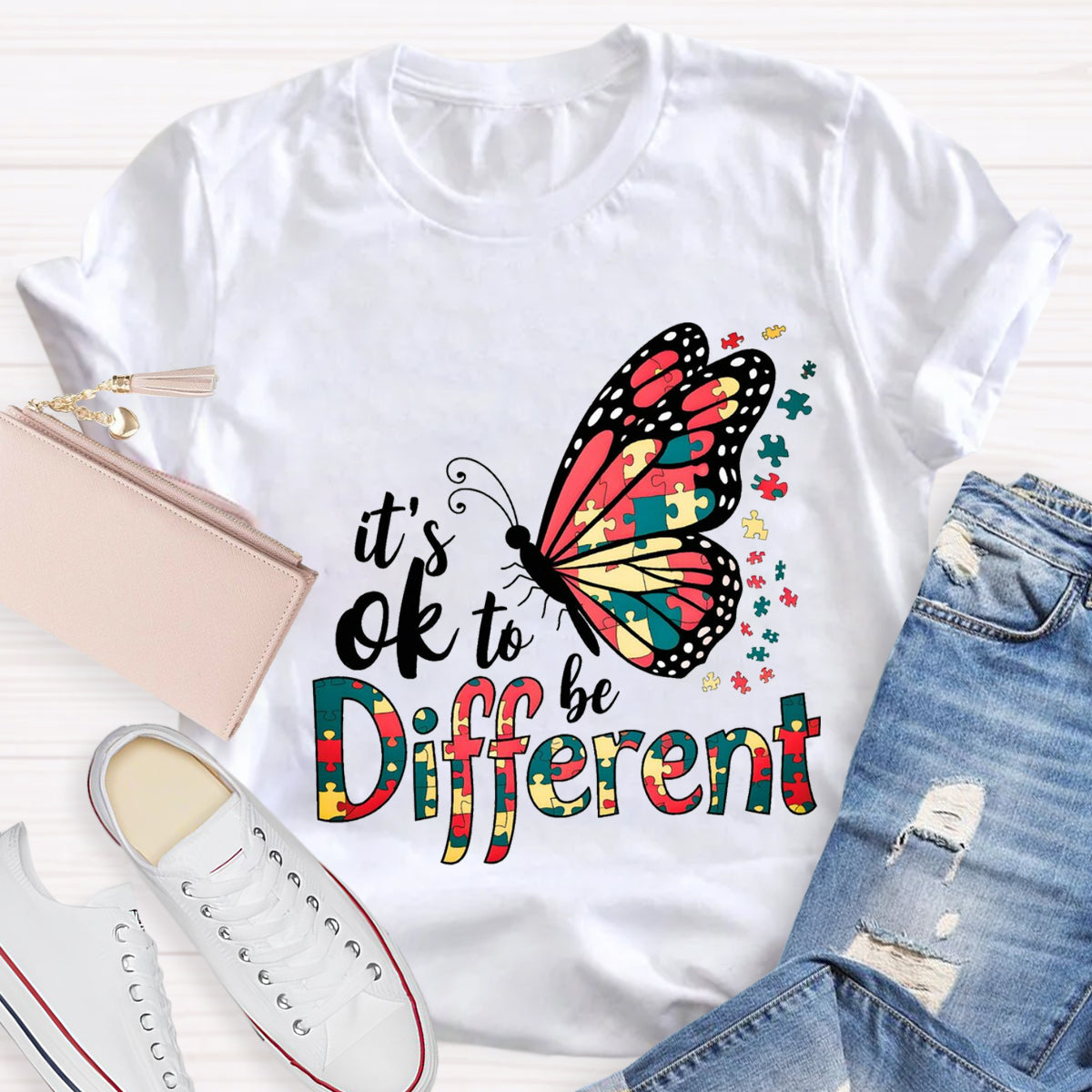 It's Ok To Be Different Colorful Butterfly T-Shirt