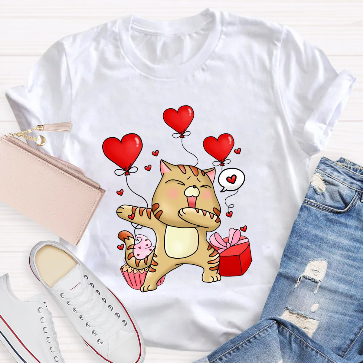 Valentine's Day Cartoon Cat T-Shirt