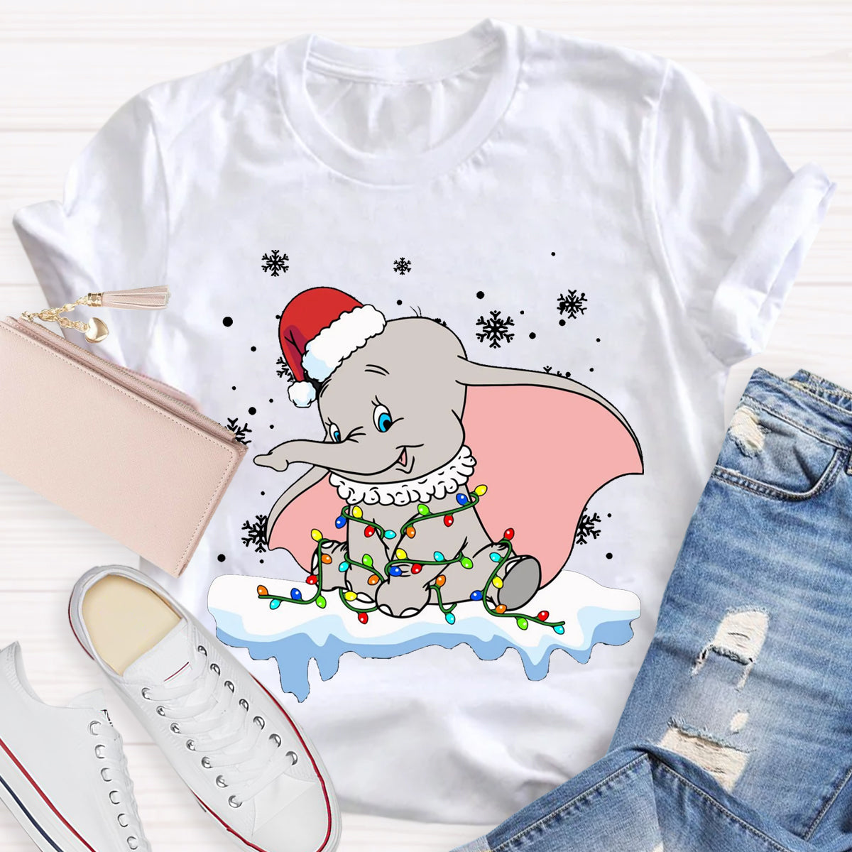 Cute Dumbo Flying Elephant Christmas T-Shirt