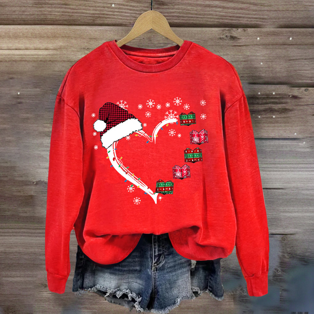 Christmas Books Heart Teacher Sweatshirt