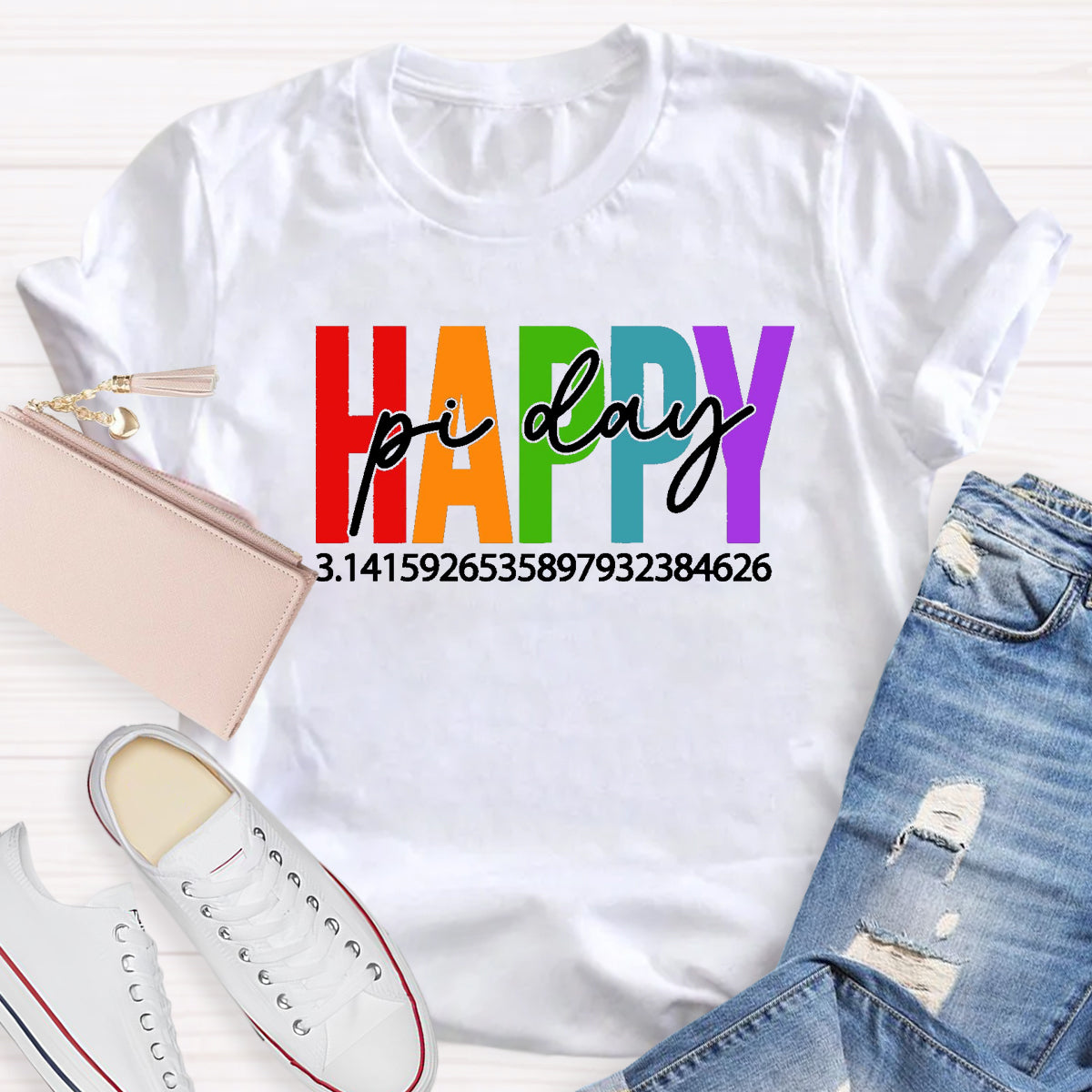 Happy Pi Day Colorful Letter Teacher T-Shirt