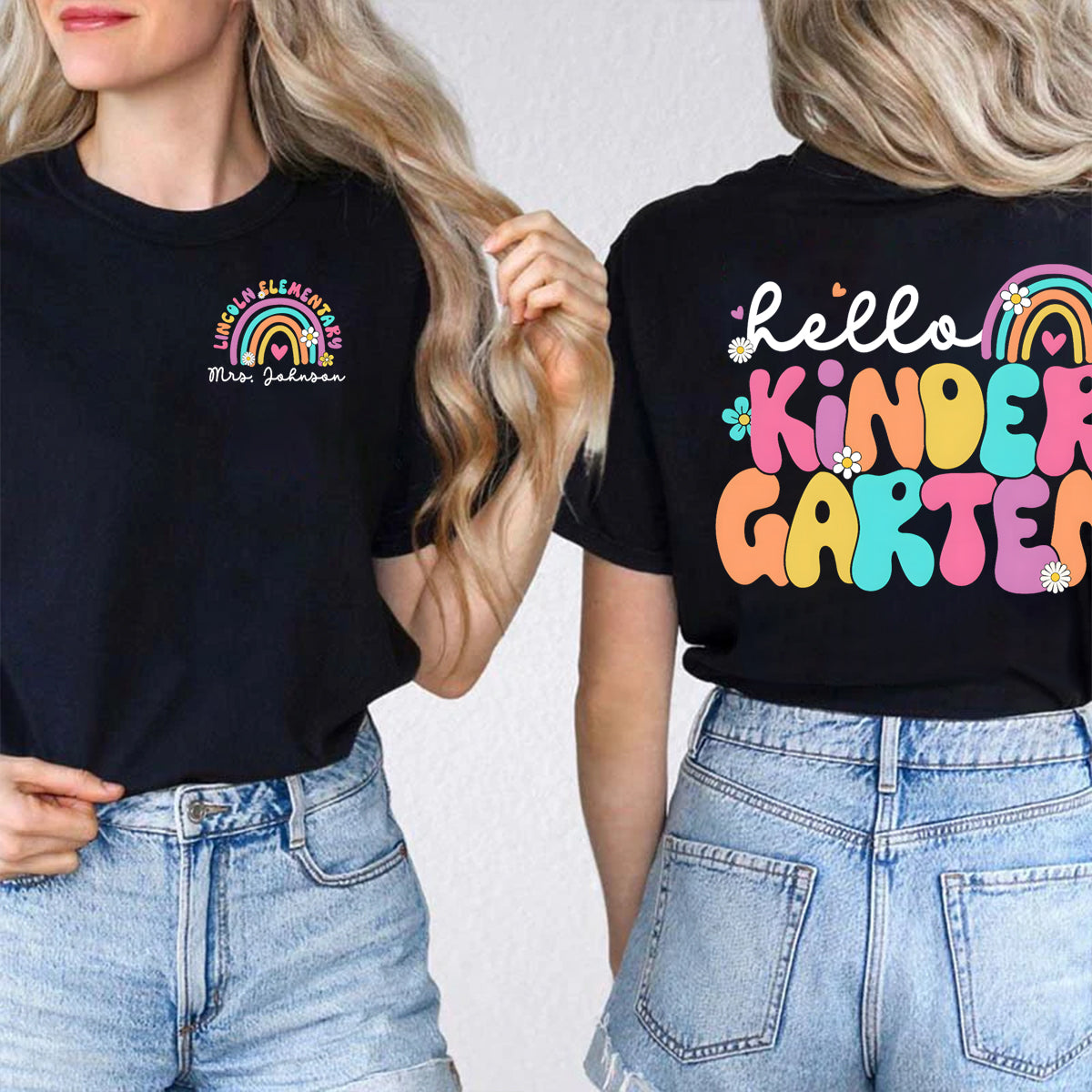 Personalized Grade And School Name Teacher's Name Double Printed T-shirt