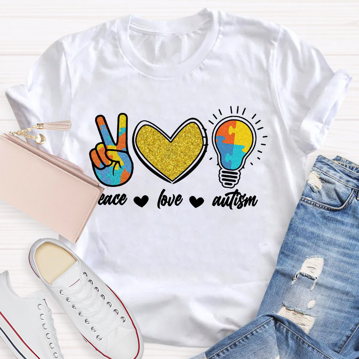 Peace Love Autism Teacher T-Shirt