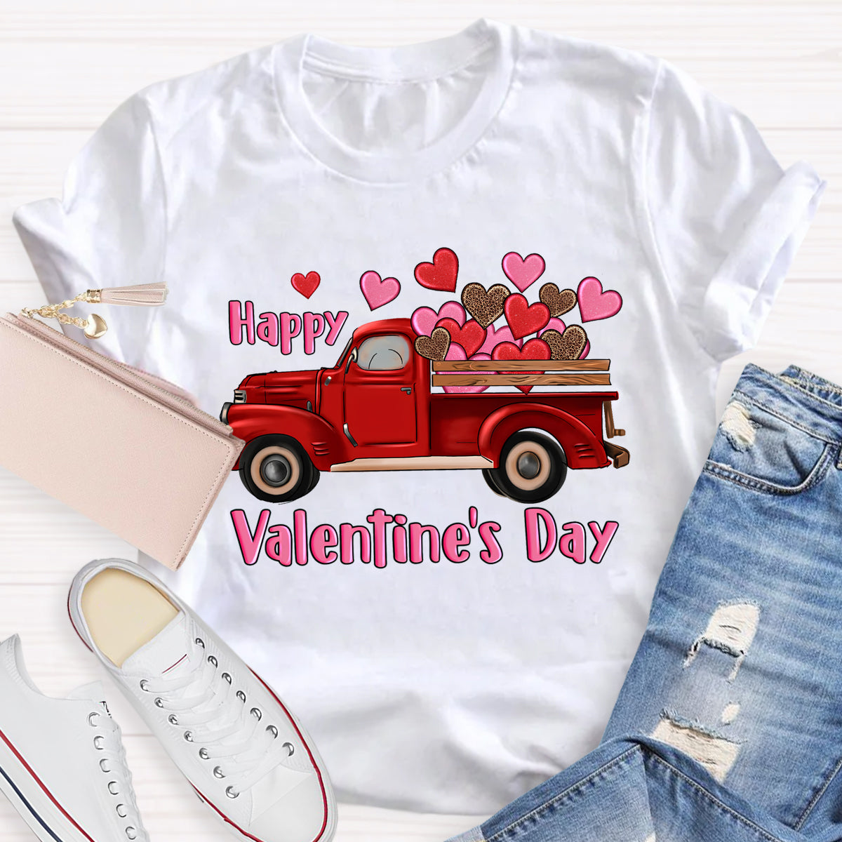 Happy Valentine's Day Truck Hearts T-Shirt