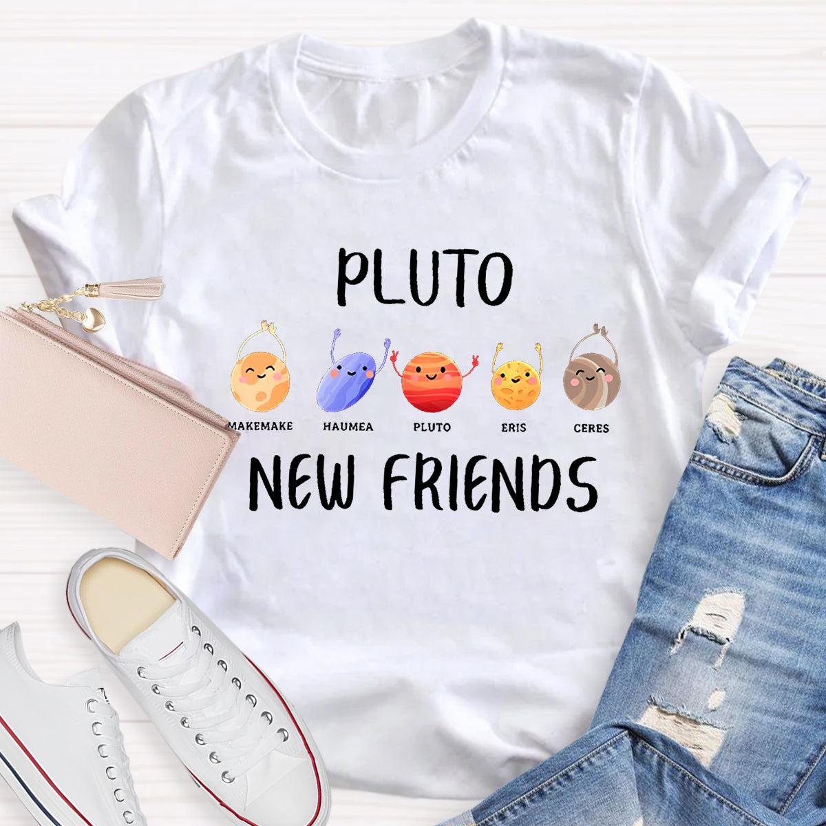 Pluto New Friends Dwarf Planets Funny Astronomy Science T-shirt