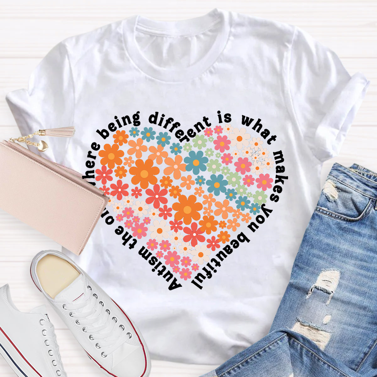 The One Where Being Different Is What Make You Beautiful Floral Heart T-Shirt